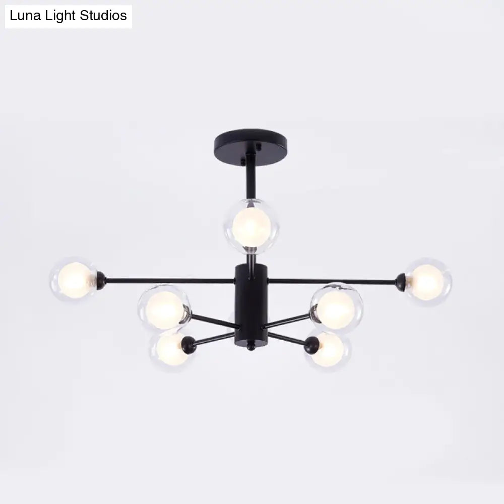 Contemporary Clear Glass Chandelier Light: Black Crossed Lines 7 Lights Hanging Ceiling Fixture