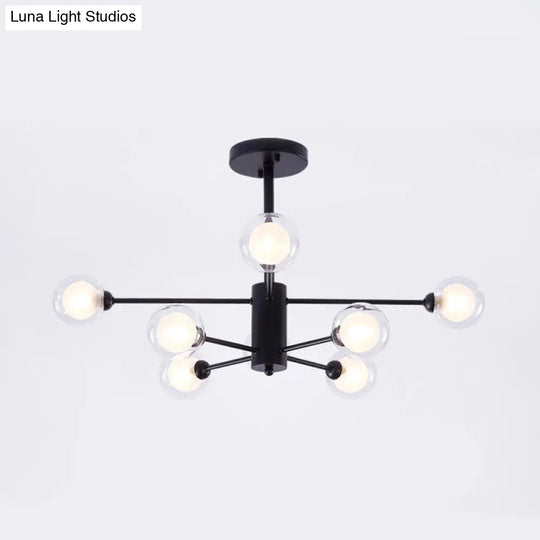 Contemporary Clear Glass Chandelier Light: Black Crossed Lines 7 Lights Hanging Ceiling Fixture