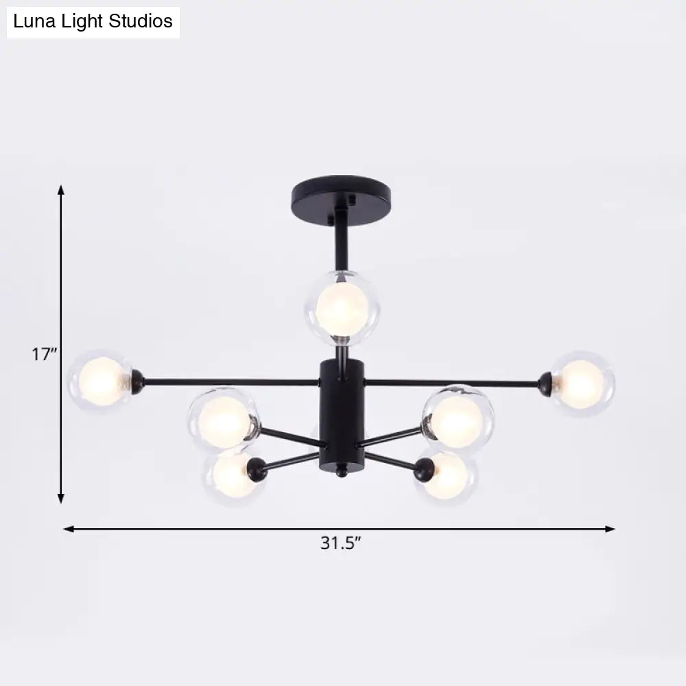 Contemporary Clear Glass Chandelier Light: Black Crossed Lines 7 Lights Hanging Ceiling Fixture