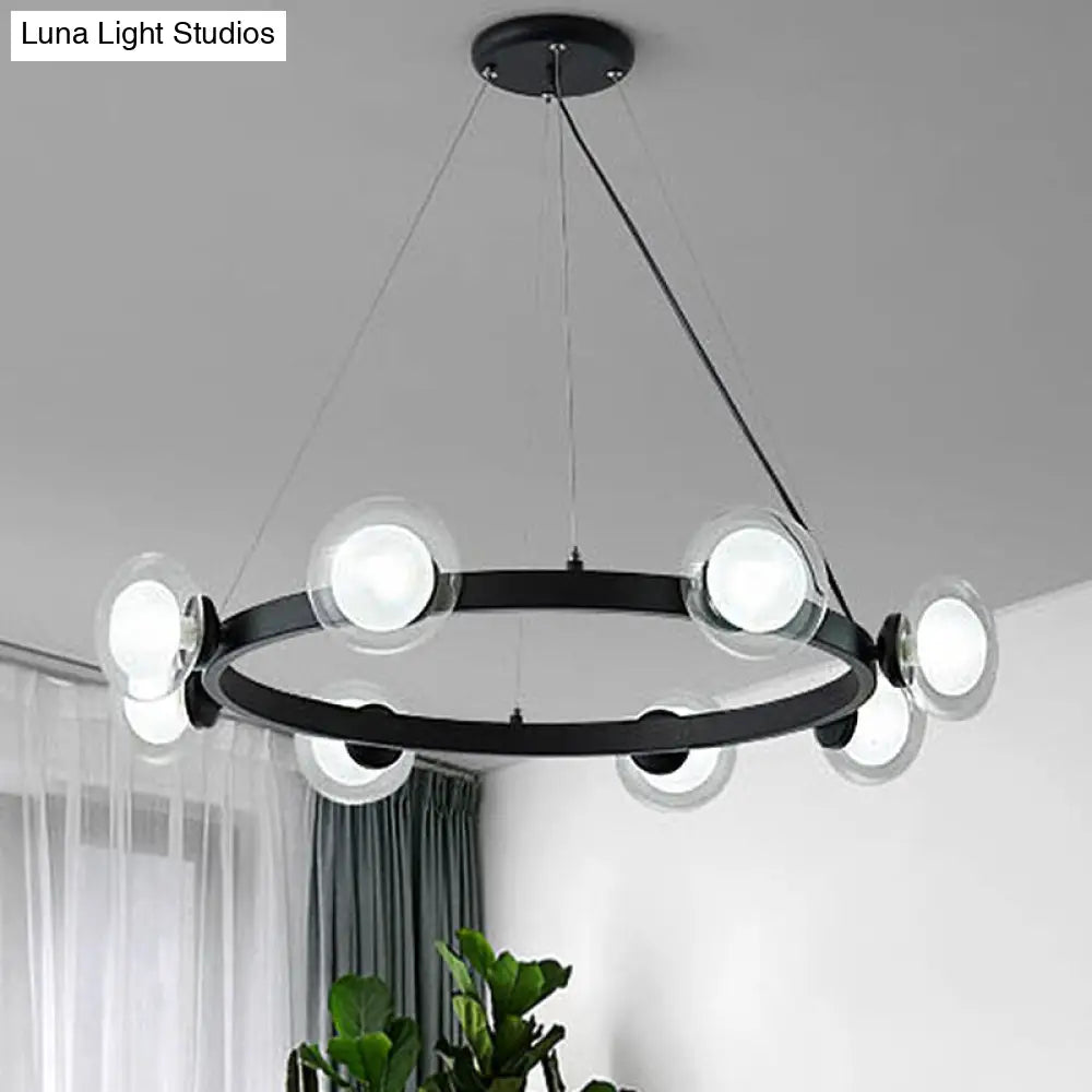 Contemporary Clear Glass Chandelier With Circle Ring Design - Led Lights Black Finish 8 /