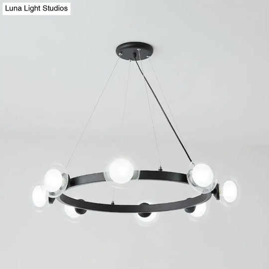 Contemporary Clear Glass Chandelier With Circle Ring Design - 6/8-Light Led Hanging Light In Black