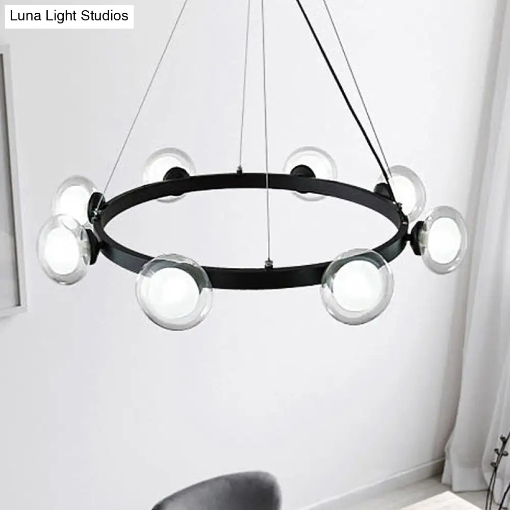 Contemporary Clear Glass Chandelier With Circle Ring Design - 6/8-Light Led Hanging Light In Black