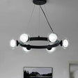 Contemporary Clear Glass Chandelier With Circle Ring Design - 6/8-Light Led Hanging Light In Black
