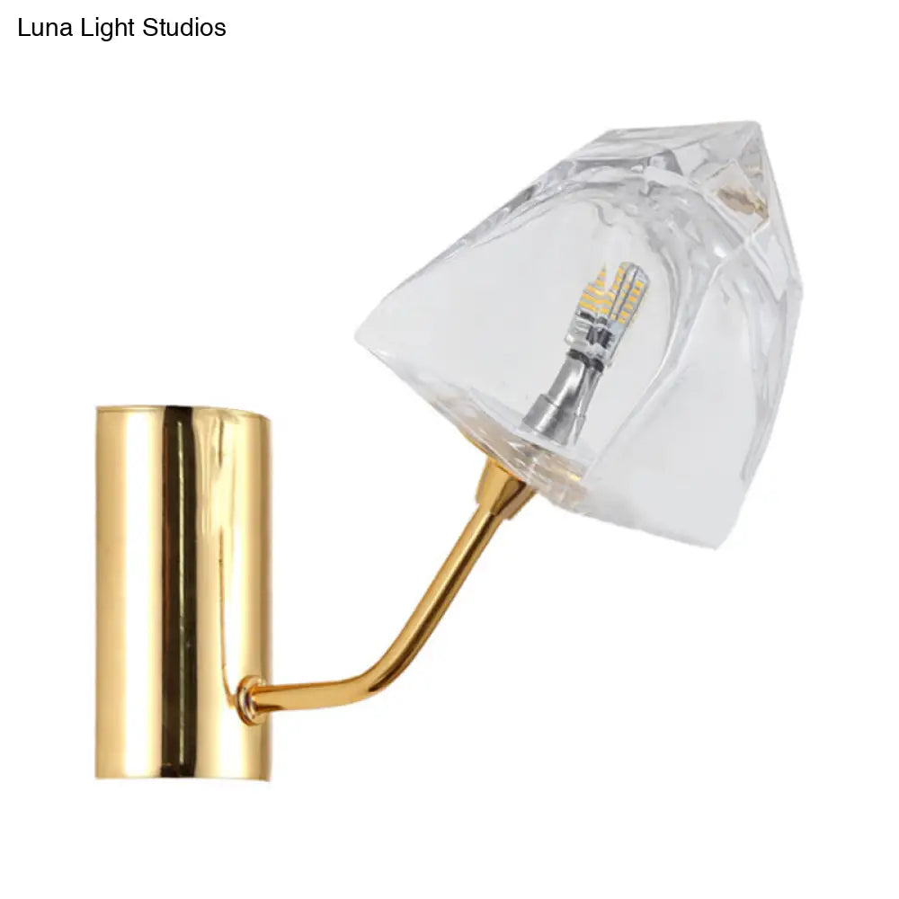 Contemporary Clear Glass Faceted Wall Sconce - 1/2-Light W/Bk/Gd Finish Ideal For Stairway