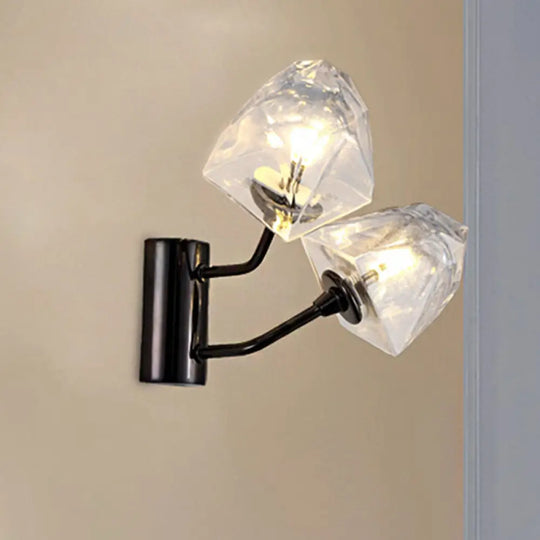 Contemporary Clear Glass Faceted Wall Sconce - 1/2-Light W/Bk/Gd Finish Ideal For Stairway 2 / Black