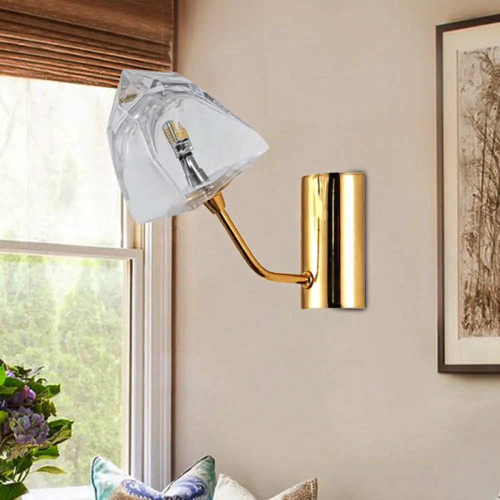 Contemporary Clear Glass Faceted Wall Sconce - 1/2-Light W/Bk/Gd Finish Ideal For Stairway 1 / Gold