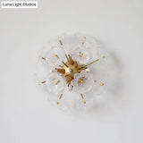 Contemporary Clear Glass Flower Wall Sconce With 4 Gold-Finished Heads