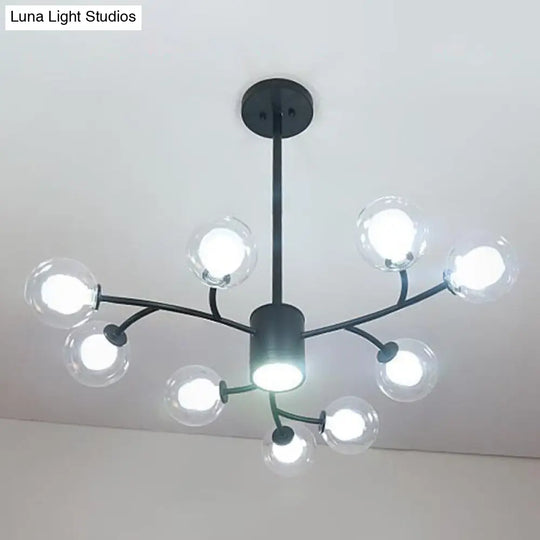 Ultra-Contemporary Globe Chandelier Pendant For Living Room With Clear Glass Ceiling Light 9 / Black