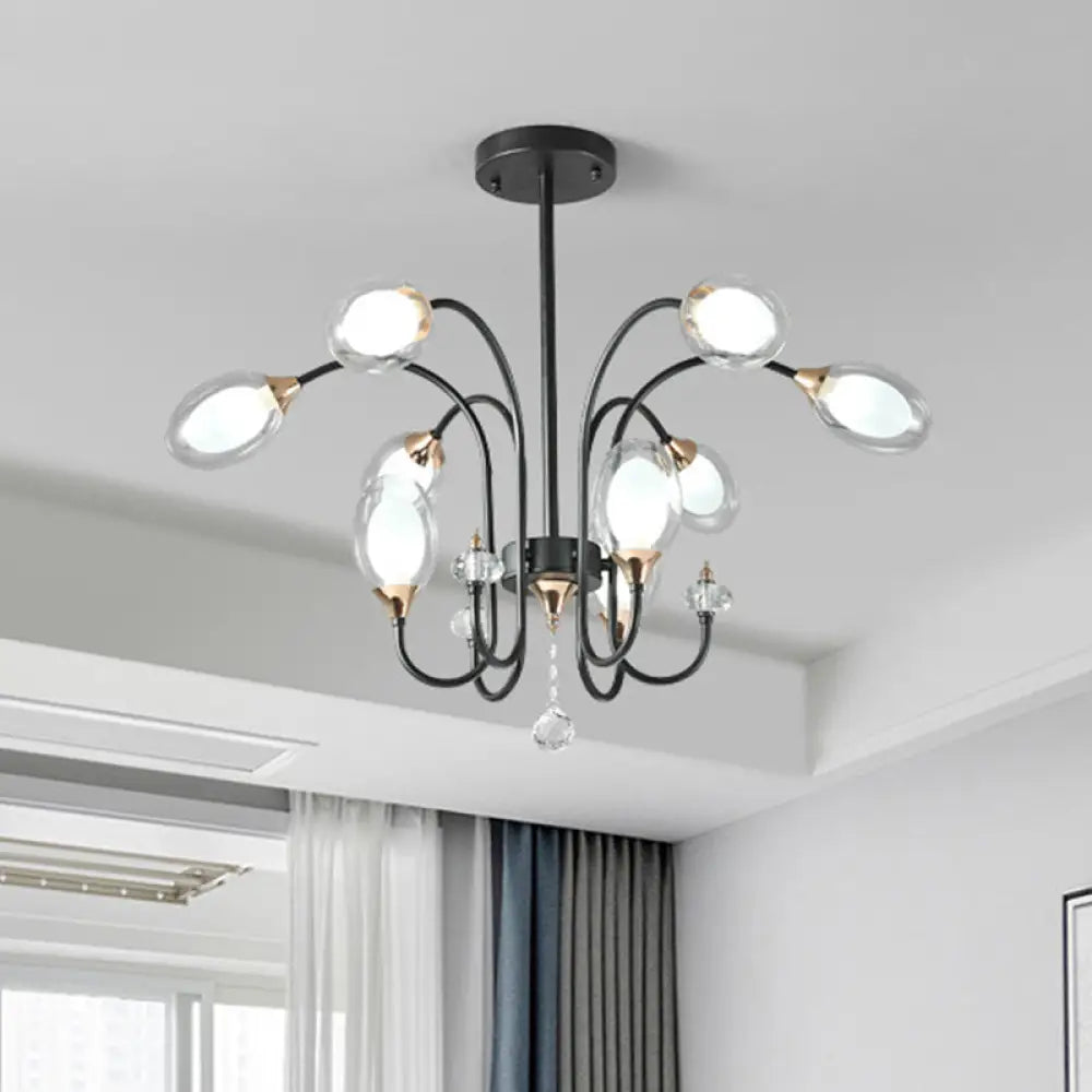 Contemporary Clear Glass Hanging Chandelier - Oval Shape 9/15 Bulbs Black Pendant Light 9 /