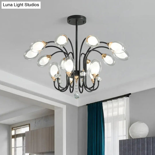 Contemporary Clear Glass Oval Hanging Chandelier - 9/15 Bulbs Black 15 /