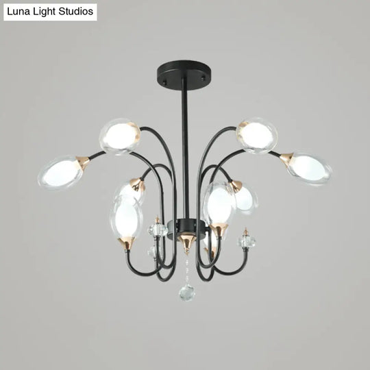 Contemporary Clear Glass Hanging Chandelier - Oval Shape 9/15 Bulbs Black Pendant Light