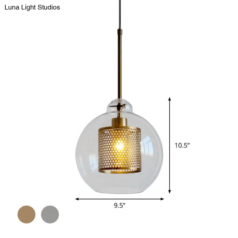 Contemporary Clear Glass Orb Pendant Light For Dining Room