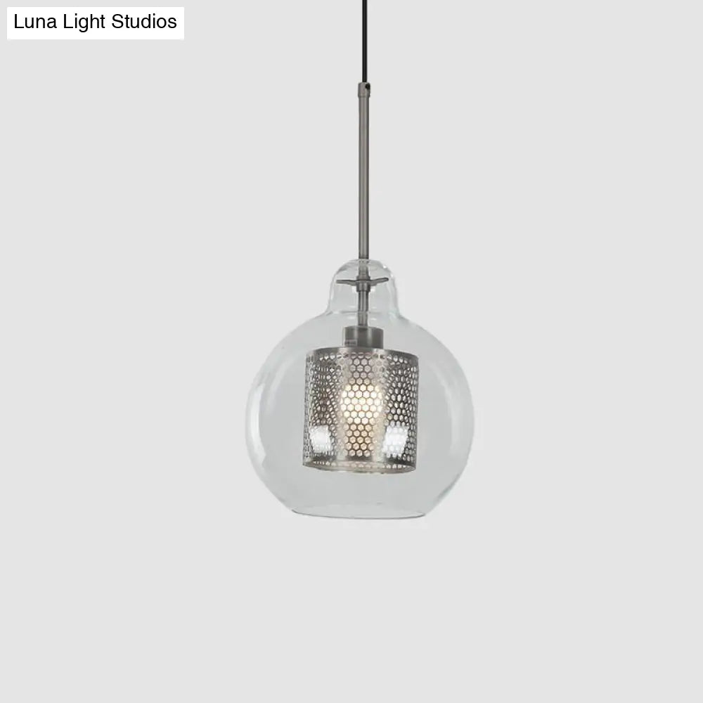 Contemporary Clear Glass Metal Pendant Light For Dining Room - 1-Light Orb Design