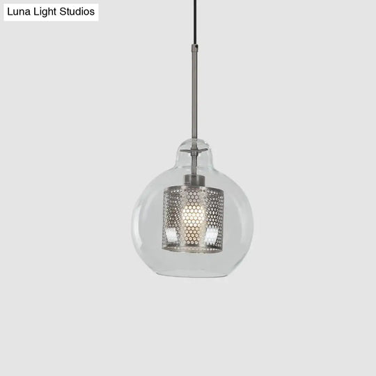 Contemporary Clear Glass Metal Pendant Light For Dining Room - 1-Light Orb Design