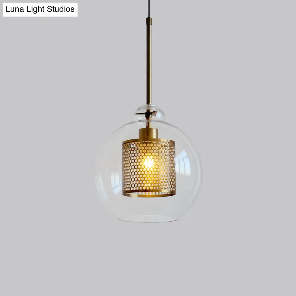 Contemporary Clear Glass Metal Pendant Light For Dining Room - 1-Light Orb Design