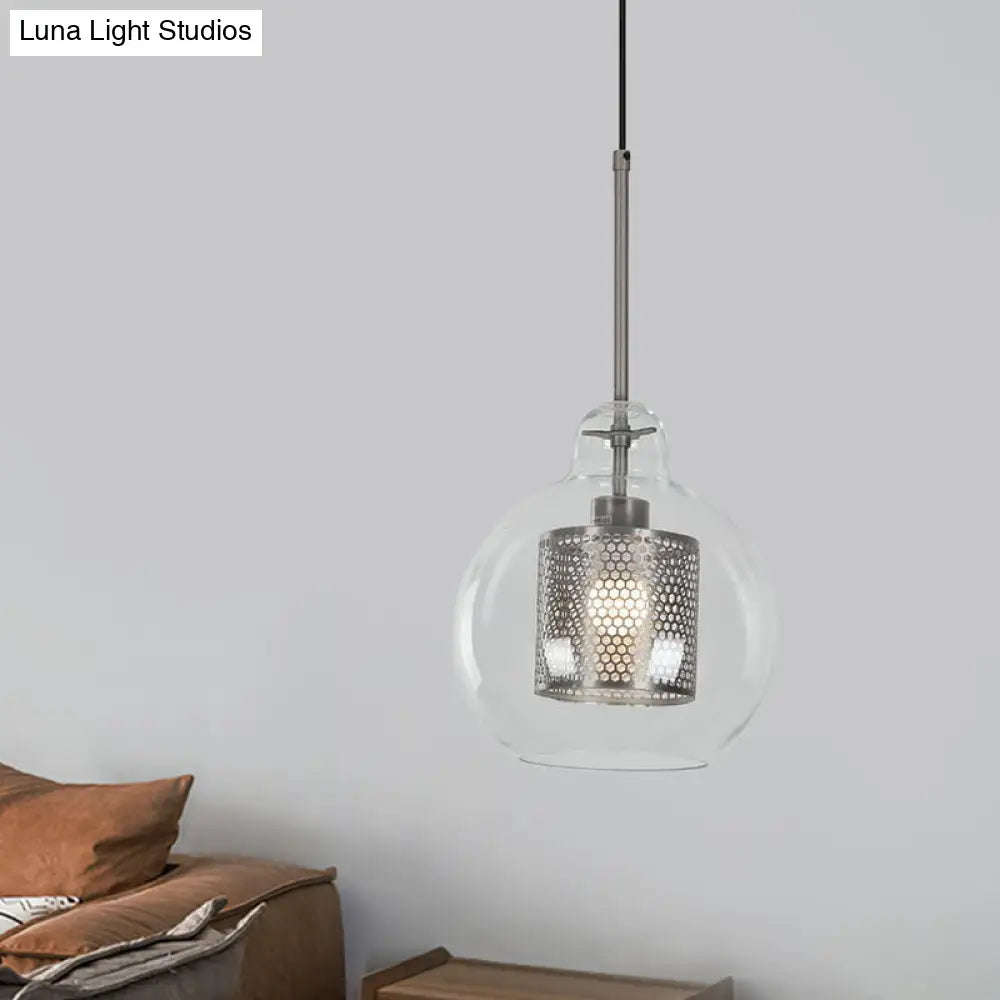 Contemporary Clear Glass Orb Pendant Light For Dining Room Chrome