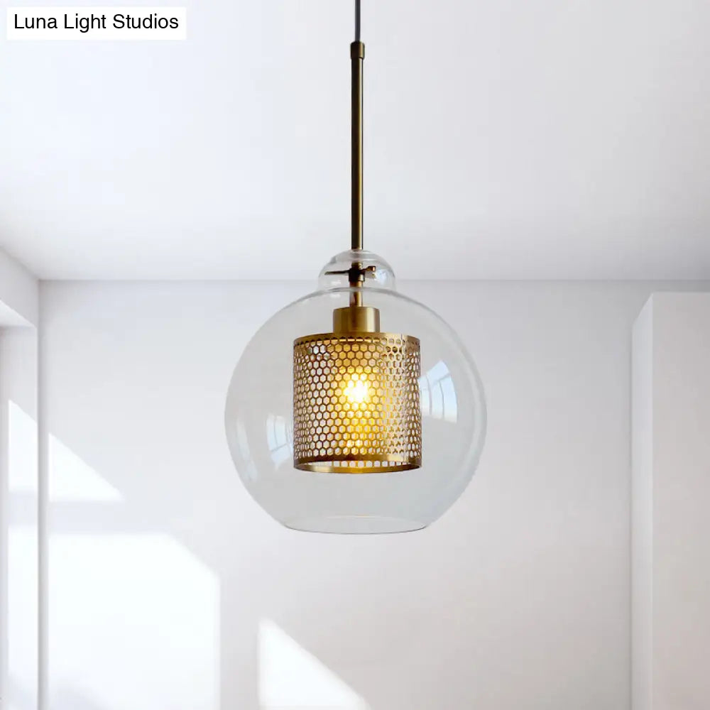 Contemporary Clear Glass Orb Pendant Light For Dining Room Bronze