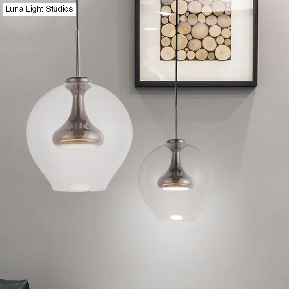 Contemporary Clear Glass Pendant Light - Sphere 1-Light Led Hanging Lamp Kit In White/Warm With