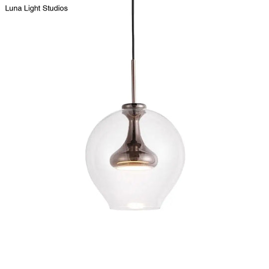 Contemporary Clear Glass Pendant Light: Sphere-Shaped Led Hanging Lamp Kit In White/Warm Light With