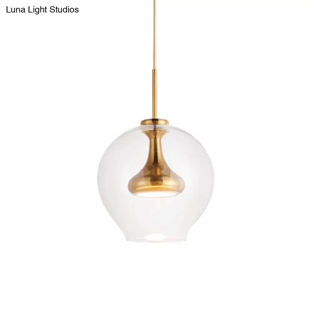 Contemporary Clear Glass Pendant Light - Sphere 1-Light Led Hanging Lamp Kit In White/Warm With