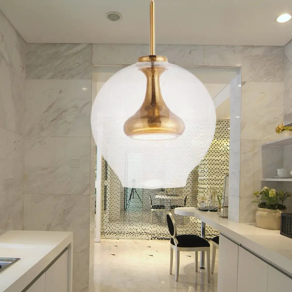 Contemporary Clear Glass Pendant Light: Sphere-Shaped Led Hanging Lamp Kit In White/Warm Light With