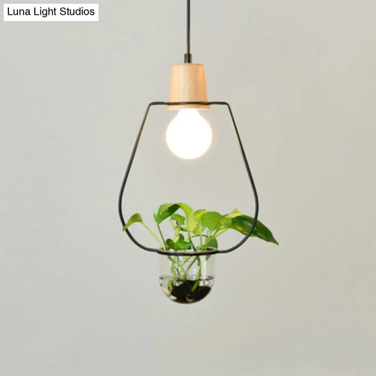 Contemporary Clear Glass Hanging Lamp - Study Room Pendant Light Black / B