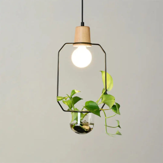 Contemporary Clear Glass Planter Lamp - 1-Light Pendant For Study Room Lighting Black / C
