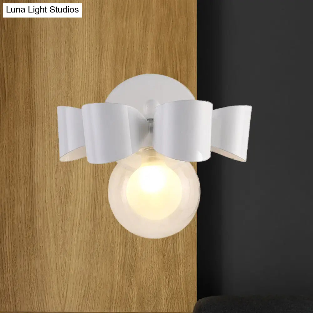 Contemporary Clear Glass Round Wall Lamp - 1 Light White Mounted Fixture With Bow Design