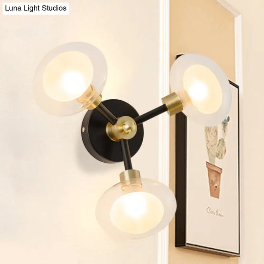 Contemporary Clear Glass Spherical Wall Sconce - Black And Gold 1/3 Light