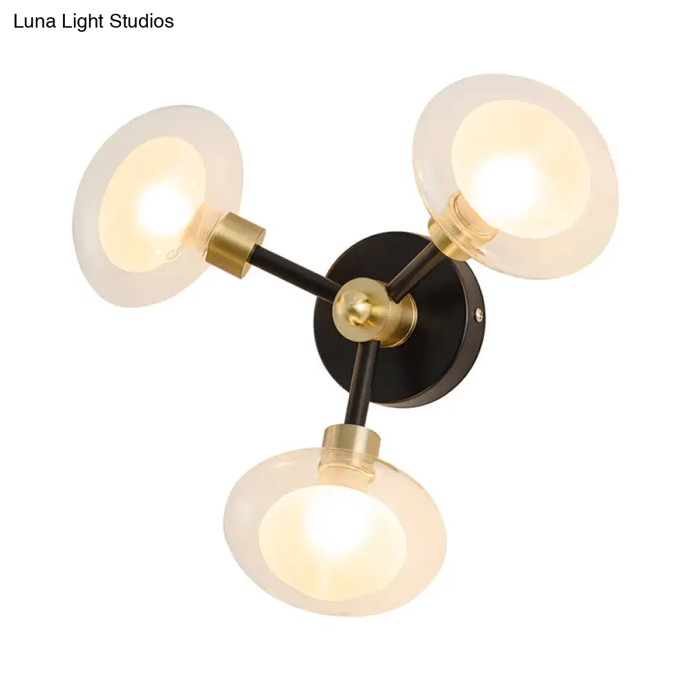 Contemporary Clear Glass Spherical Wall Sconce - Black And Gold 1/3 Light