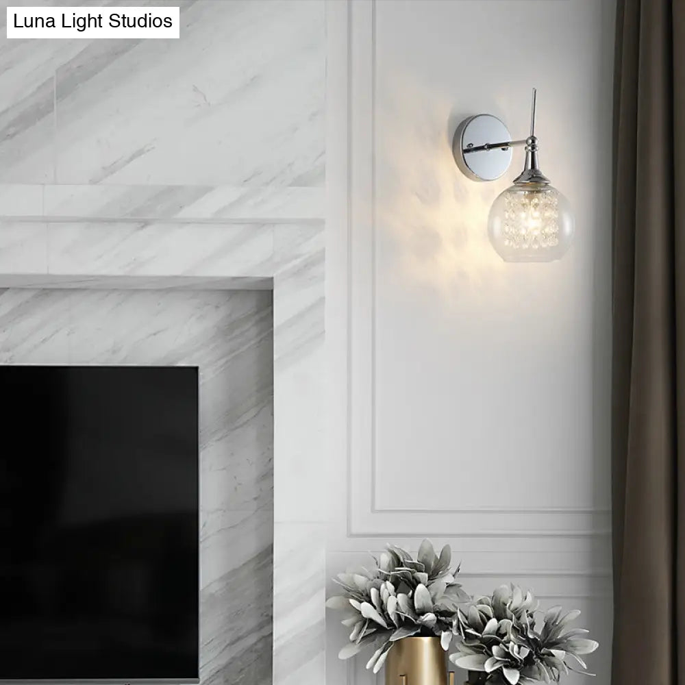 Contemporary Clear Glass Wall Sconce With Inner Crystal Strand And Chrome Finish