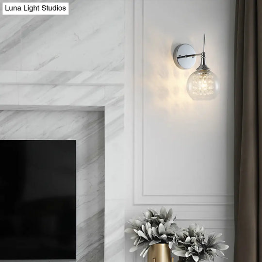 Contemporary Clear Glass Wall Sconce With Inner Crystal Strand And Chrome Finish