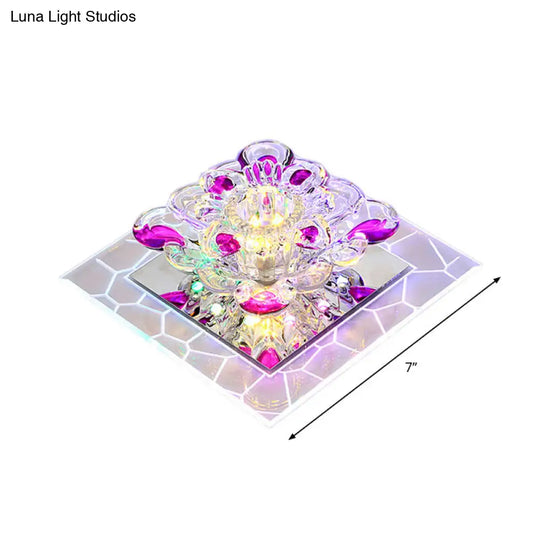 Contemporary Clear Led Crystal Ceiling Lamp For Hallway - Flower Square Flush Mount