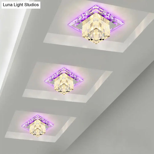 Contemporary Clear Led Cube Ceiling Light - Crystal Flush Mount Fixture / 3W Purple