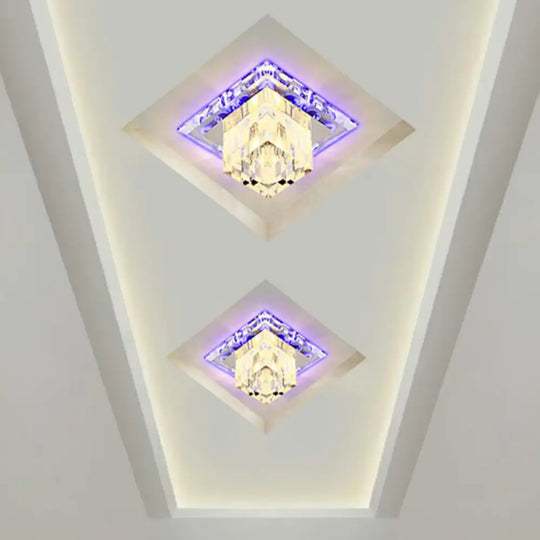 Contemporary Clear Led Cube Ceiling Light - Crystal Flush Mount Fixture / 3W Blue