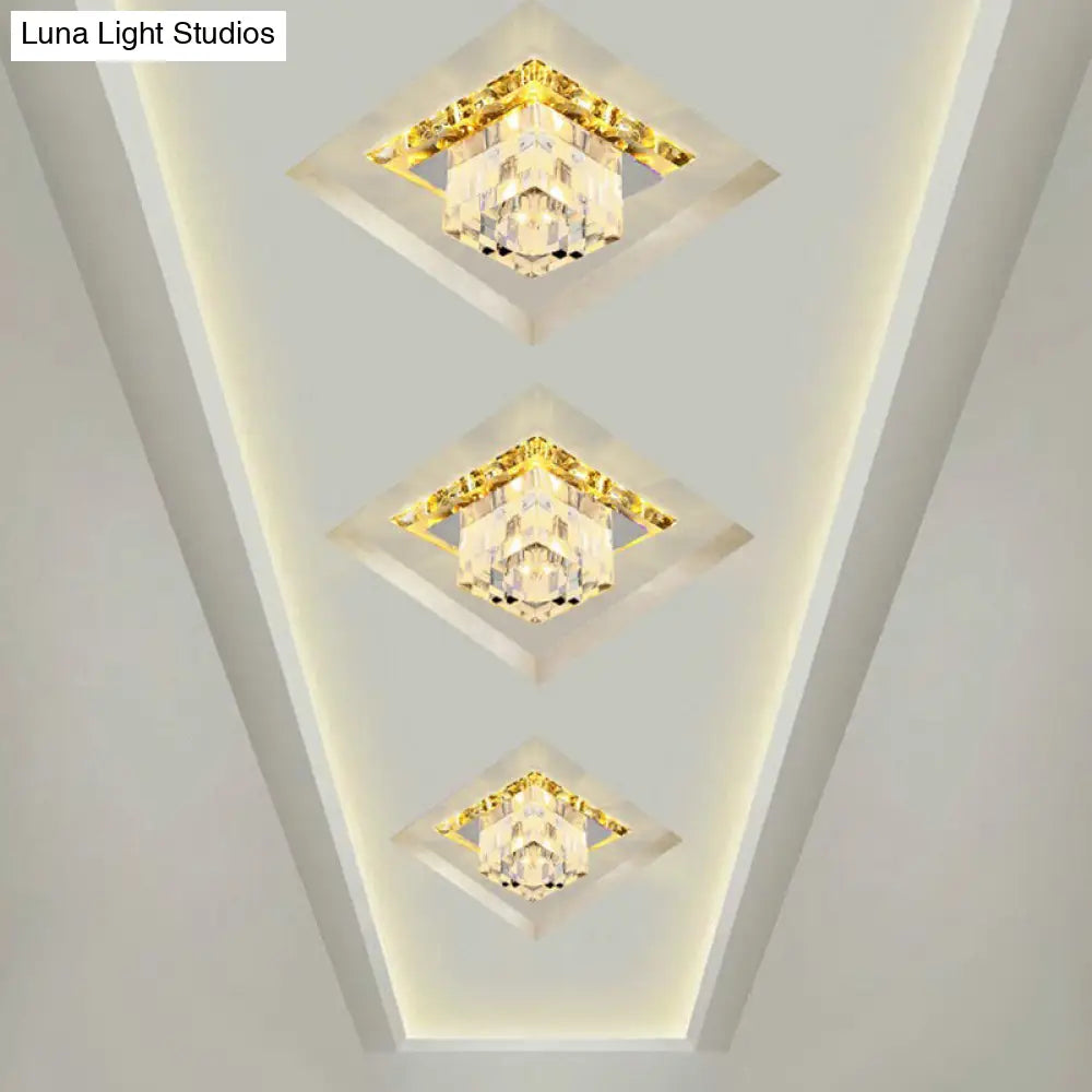 Contemporary Clear Led Cube Ceiling Light - Crystal Flush Mount Fixture / 3W Warm