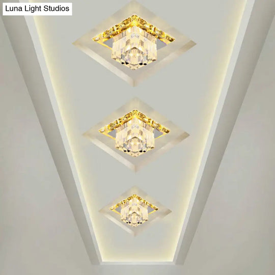 Contemporary Clear Led Cube Ceiling Light - Crystal Flush Mount Fixture / 3W Warm