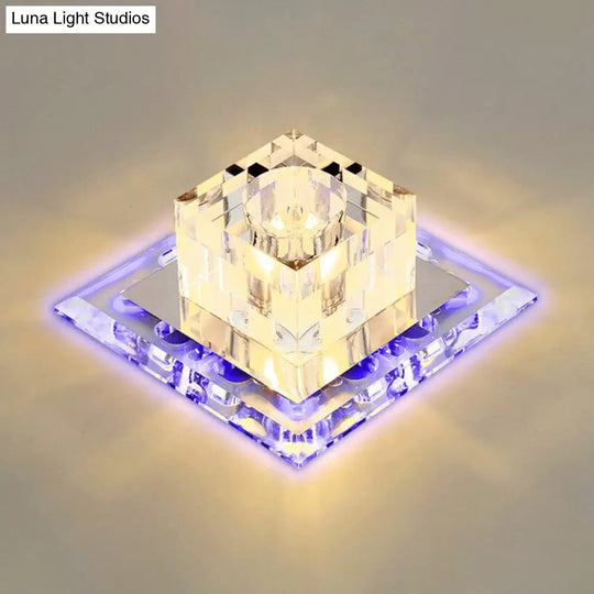 Contemporary Clear Led Cube Ceiling Light - Crystal Flush Mount Fixture / 3W Fourth Gear