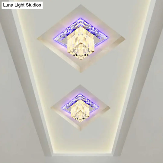 Contemporary Clear Led Cube Ceiling Light - Crystal Flush Mount Fixture / 3W Blue