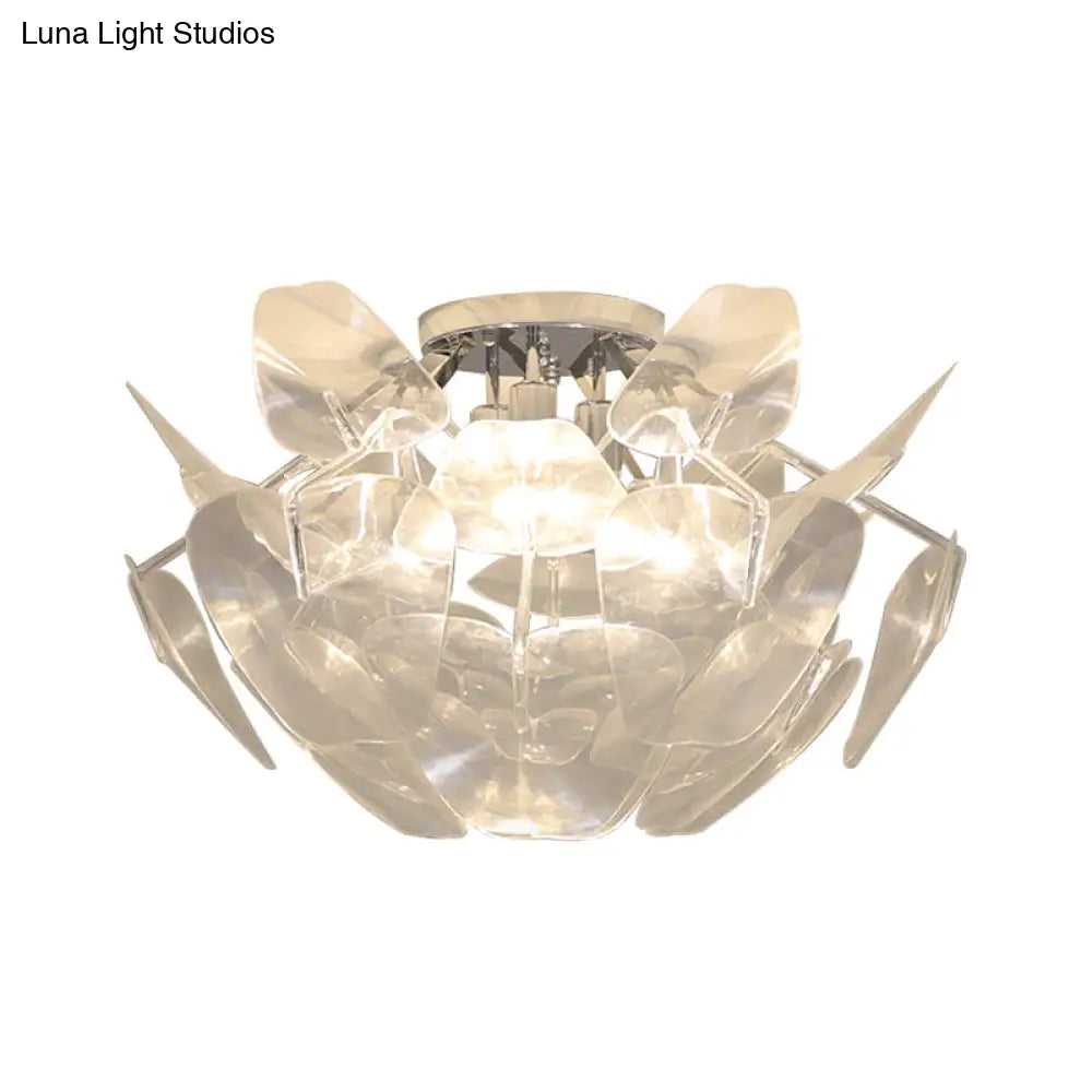 Contemporary Clear Pvc Pine Cone Ceiling Flush Mount - 3 Bulb Light For Living Room