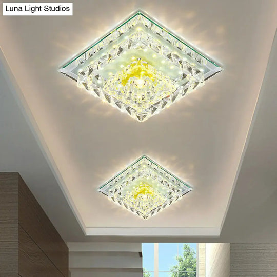 Contemporary Clear Square Crystal Led Flush Ceiling Light Fixture