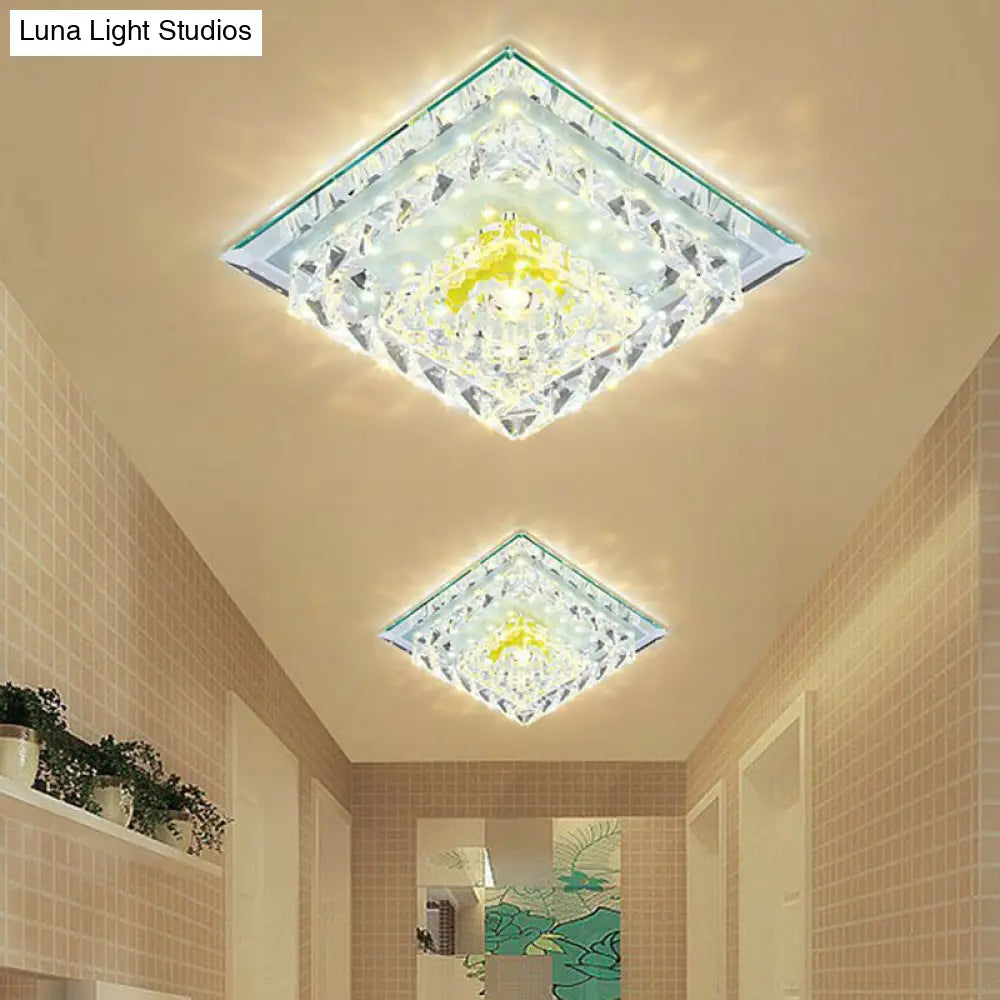 Contemporary Clear Square Crystal Led Flush Ceiling Light Fixture