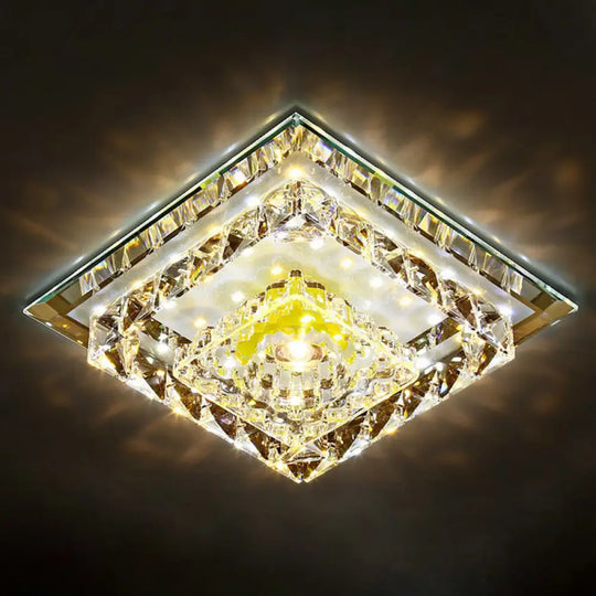 Contemporary Clear Square Crystal Led Flush Ceiling Light Fixture / Third Gear