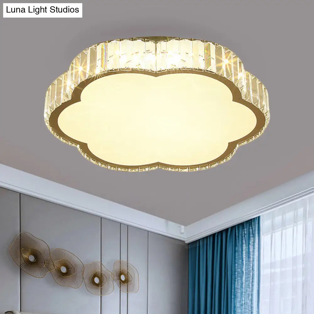 Contemporary Cloud Clear Crystal Flush Mount Led Ceiling Light In Stainless Steel For Bedchamber
