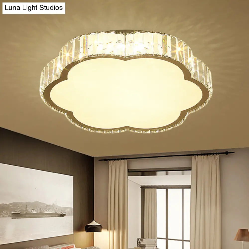 Contemporary Cloud Clear Crystal Flush Mount Led Ceiling Light In Stainless Steel For Bedchamber