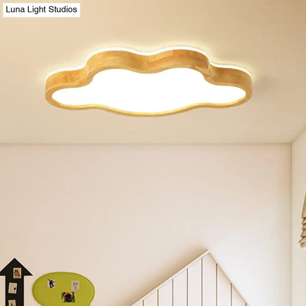 Contemporary Cloud Flush Mount Wood Ceiling Light - Led 19.5’/25’ W Beige Warm/White/3 Color Options