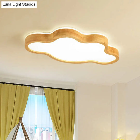 Contemporary Cloud Flush Mount Wood Ceiling Light - Led 19.5/25 W Beige Warm/White/3 Color Options