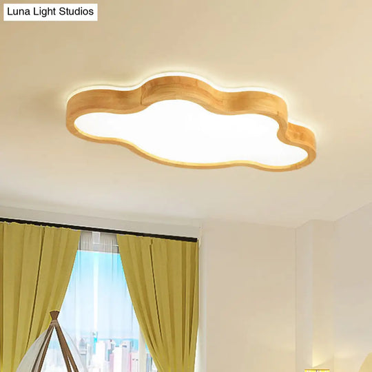 Contemporary Cloud Flush Mount Wood Ceiling Light - Led 19.5’/25’ W Beige Warm/White/3 Color Options