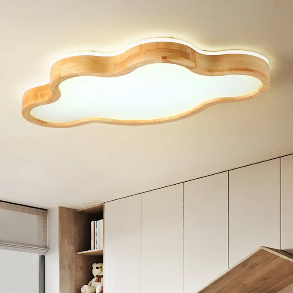 Contemporary Cloud Flush Mount Wood Ceiling Light - Led 19.5’/25’ W Beige Warm/White/3 Color