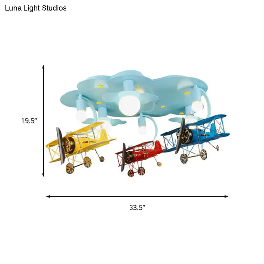 Contemporary Cloud & Glider Semi Flush Mount Ceiling Light For Kindergarten